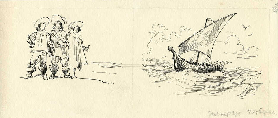 Богаткин Владимир Валерьянович. Макет книги из девяти иллюстраций к книге И.Е. Всеволжского «Рыцари моря» (М.: Детская литература, 1958)